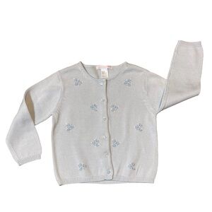 Janie and Jack Afternoon Tea Light Blue Cardigan with Floral Embroidery 3T